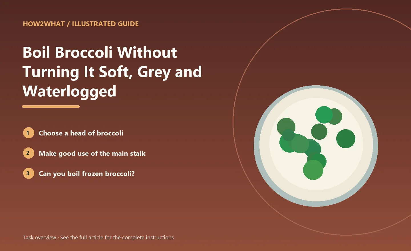 Illustrated task overview for How to Boil Broccoli Without Turning It Soft, Grey and Waterlogged