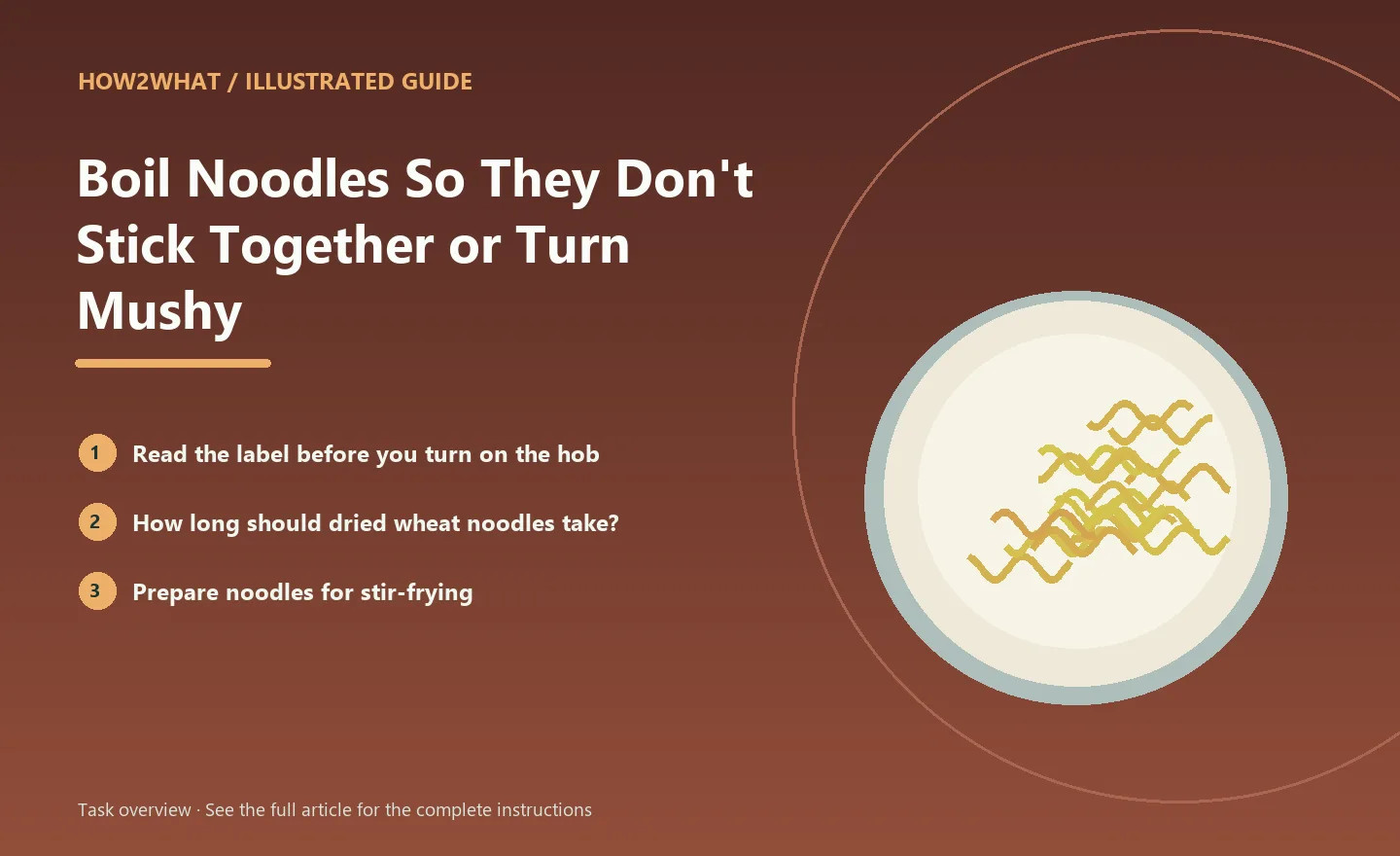 Illustrated task overview for How to Boil Noodles So They Don't Stick Together or Turn Mushy