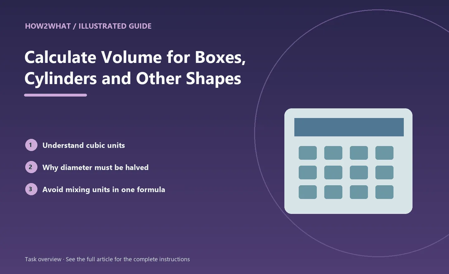 Illustrated task overview for How to Calculate Volume for Boxes, Cylinders and Other Shapes