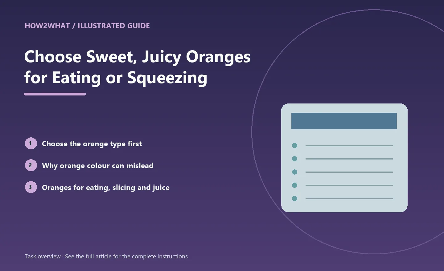 Illustrated task overview for How to Choose Sweet, Juicy Oranges for Eating or Squeezing