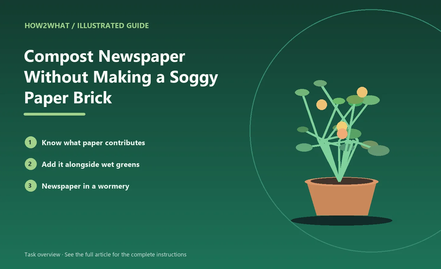 Illustrated task overview for How to Compost Newspaper Without Making a Soggy Paper Brick