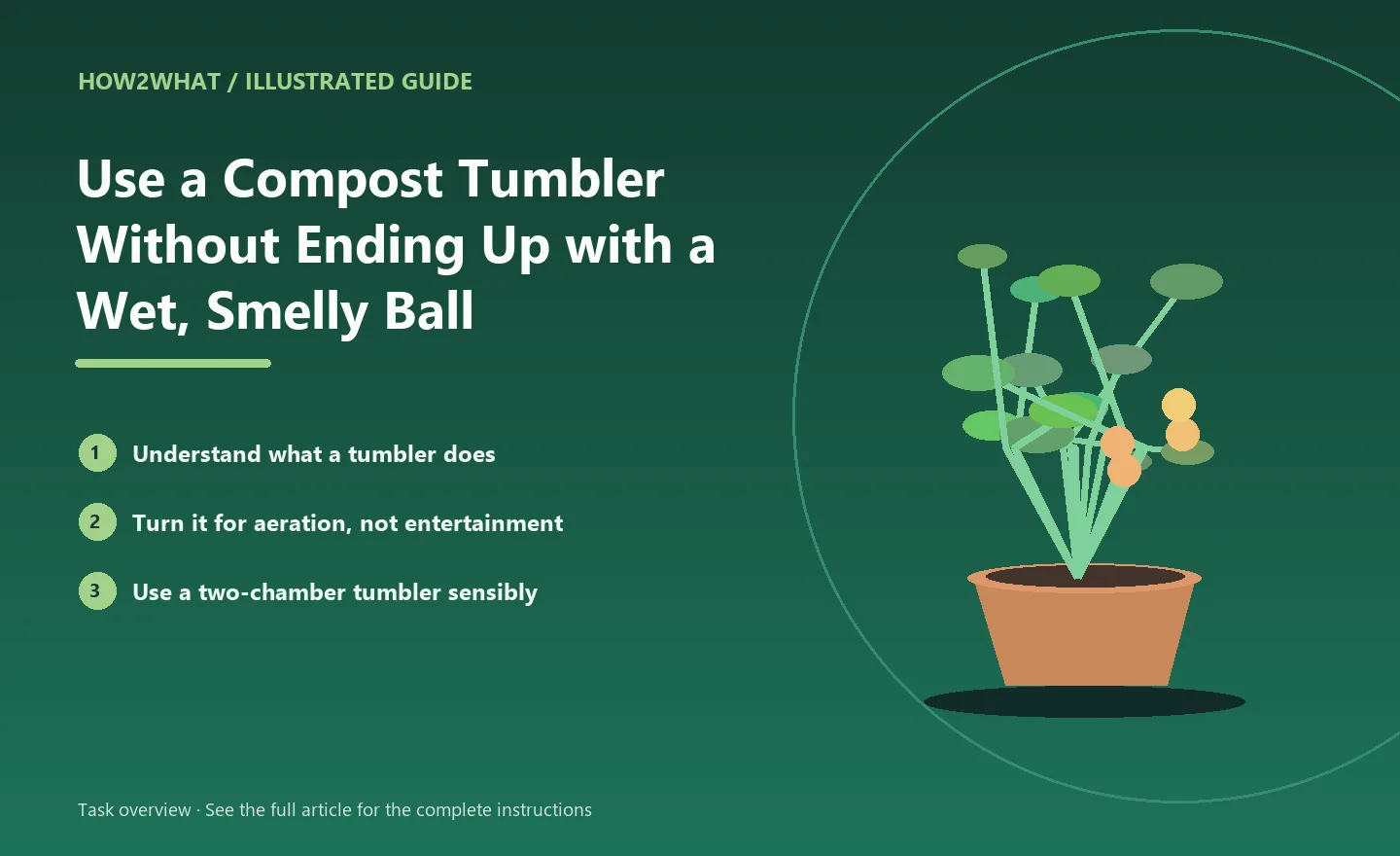 Illustrated task overview for How to Use a Compost Tumbler Without Ending Up with a Wet, Smelly Ball