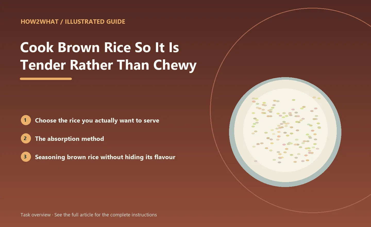 Illustrated task overview for How to Cook Brown Rice So It Is Tender Rather Than Chewy
