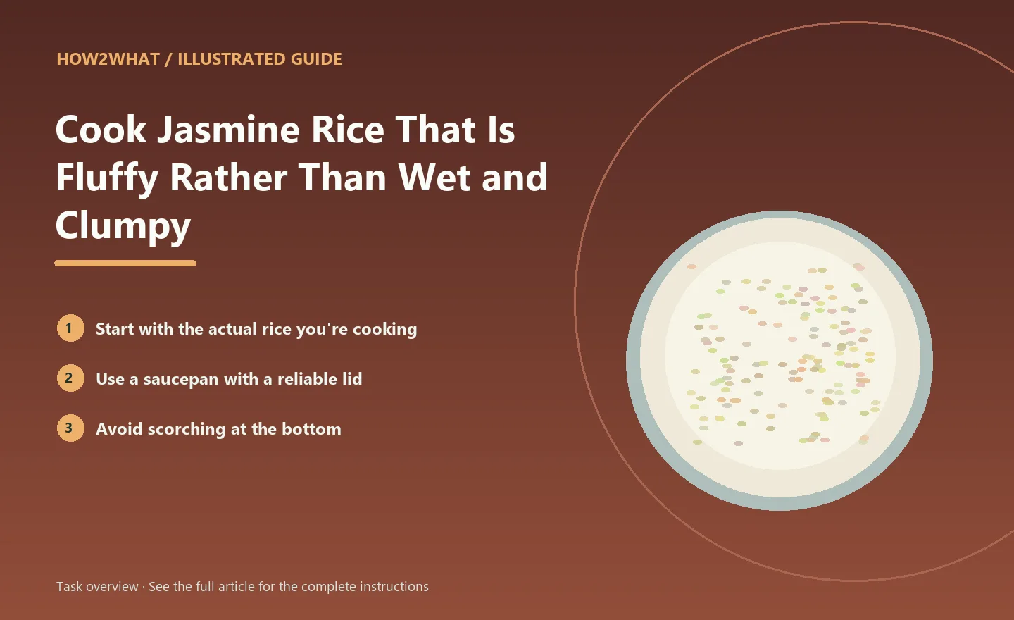 Illustrated task overview for How to Cook Jasmine Rice That Is Fluffy Rather Than Wet and Clumpy