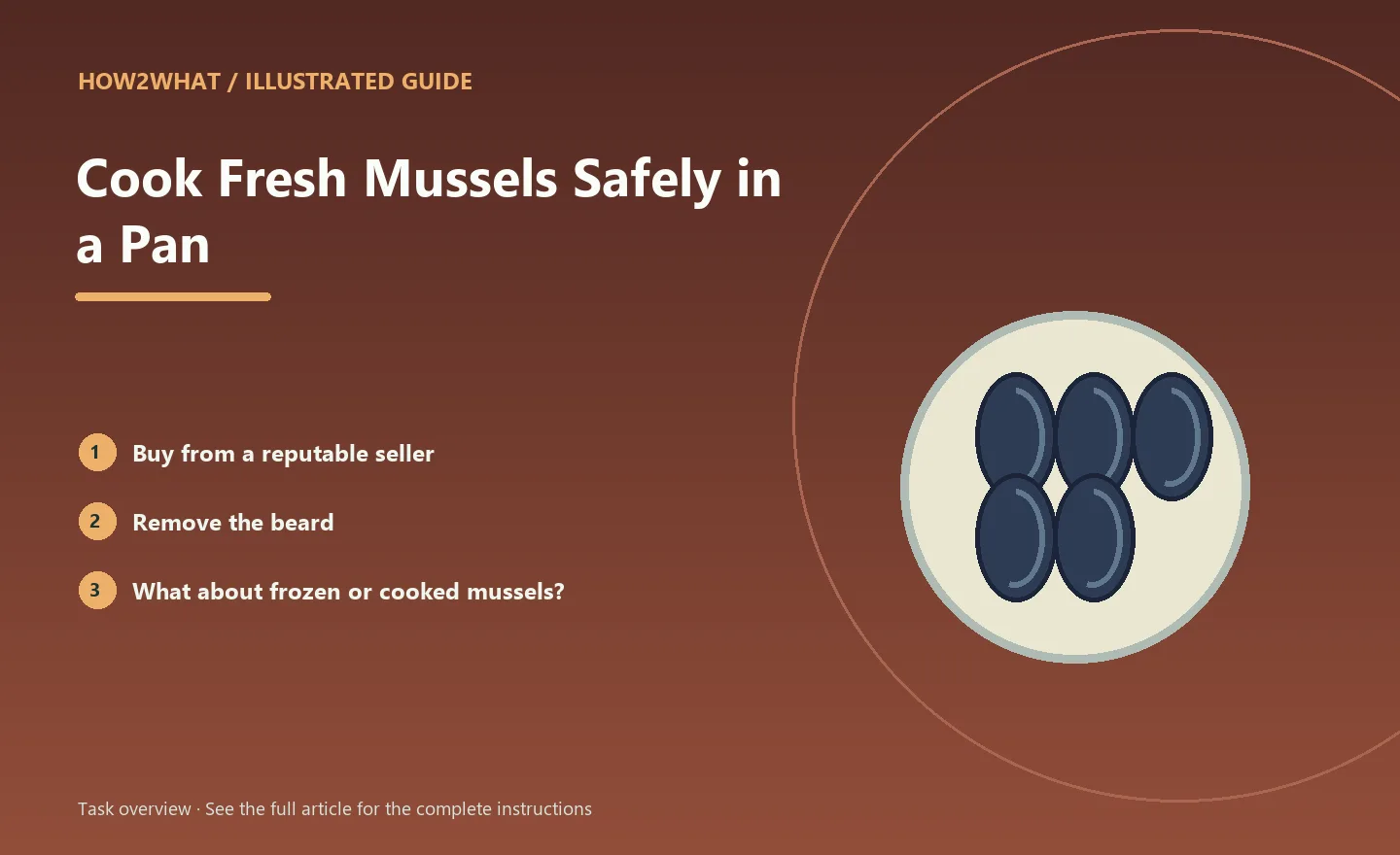 Illustrated task overview for How to Cook Fresh Mussels Safely in a Pan