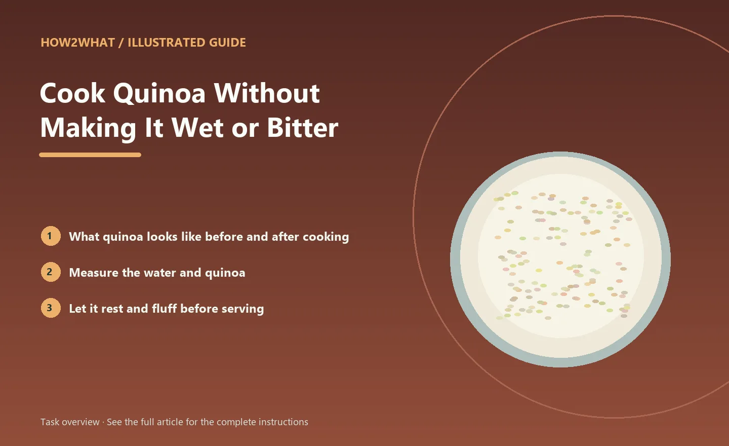 Illustrated task overview for How to Cook Quinoa Without Making It Wet or Bitter