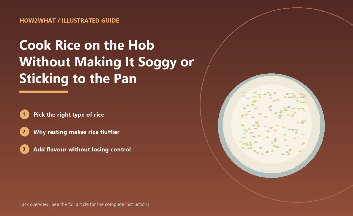 Illustrated task overview for How to Cook Rice on the Hob Without Making It Soggy or Sticking to the Pan