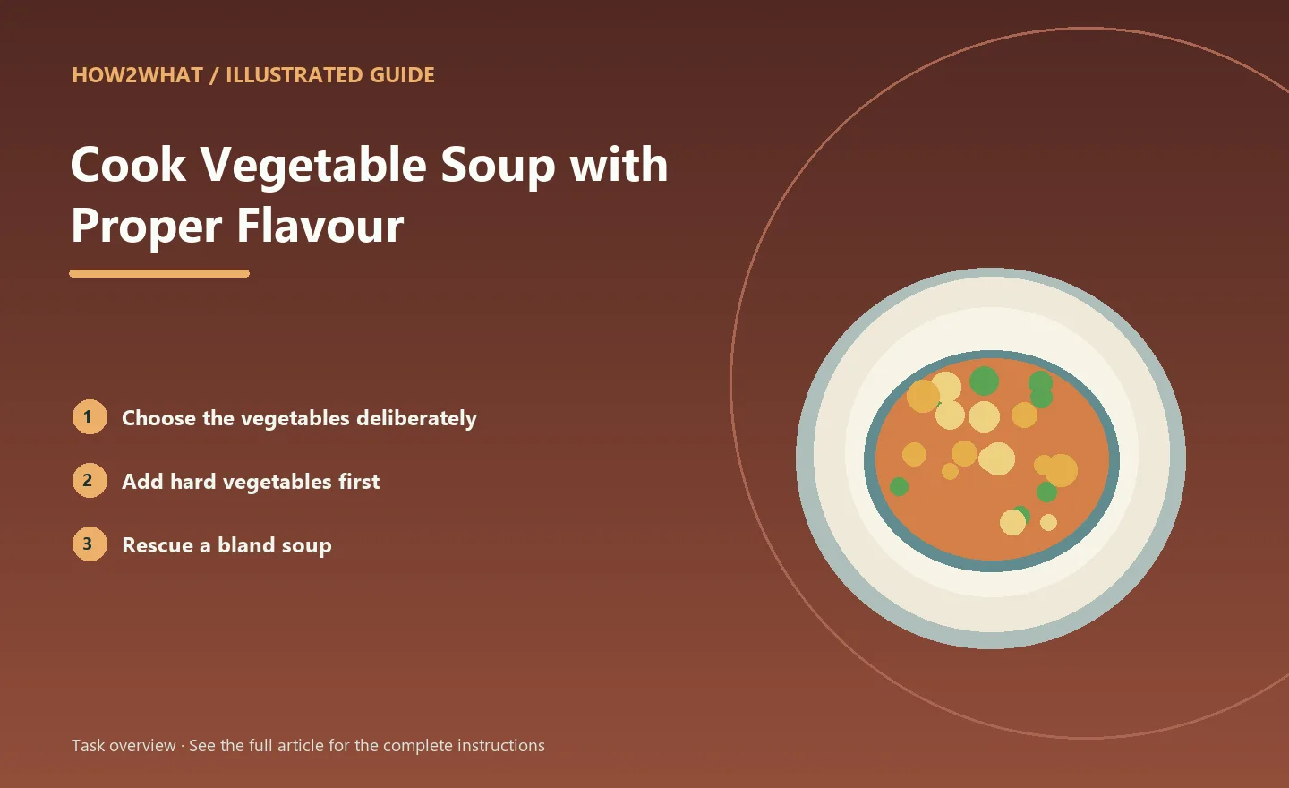 Illustrated task overview for How to Cook Vegetable Soup with Proper Flavour