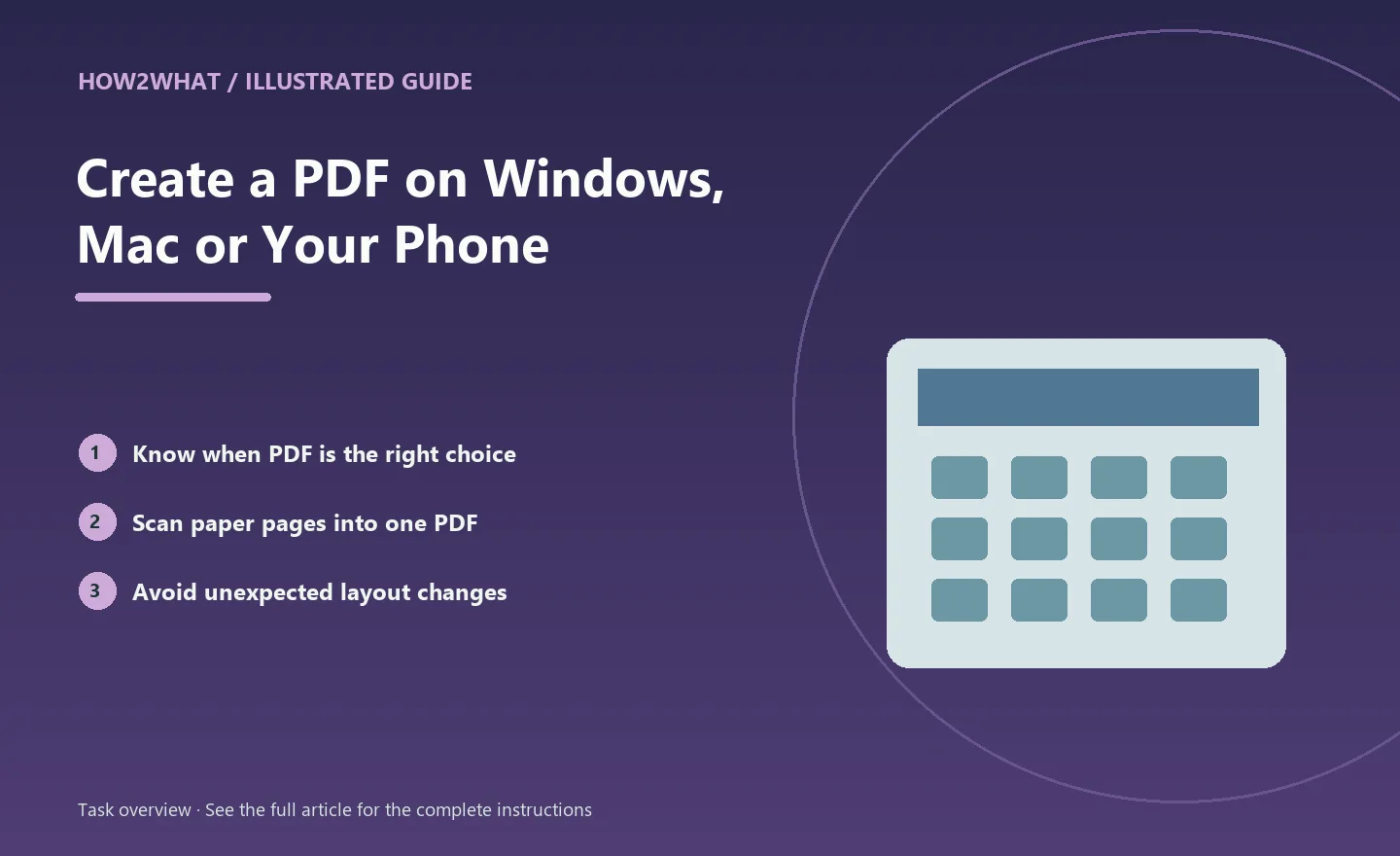 Illustrated task overview for How to Create a PDF on Windows, Mac or Your Phone