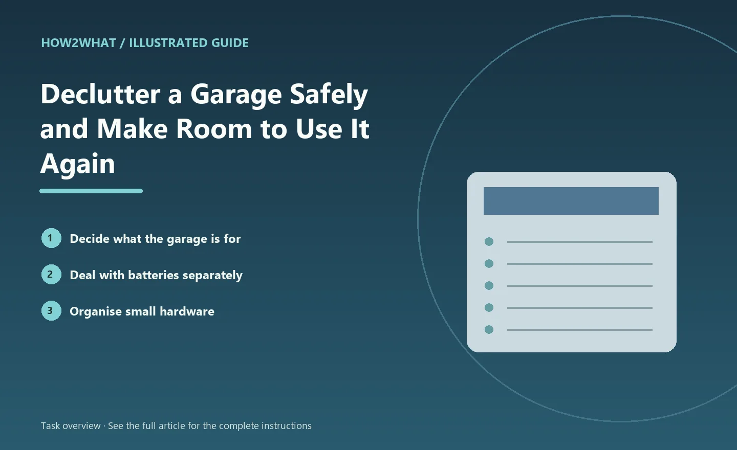 Illustrated task overview for How to Declutter a Garage Safely and Make Room to Use It Again