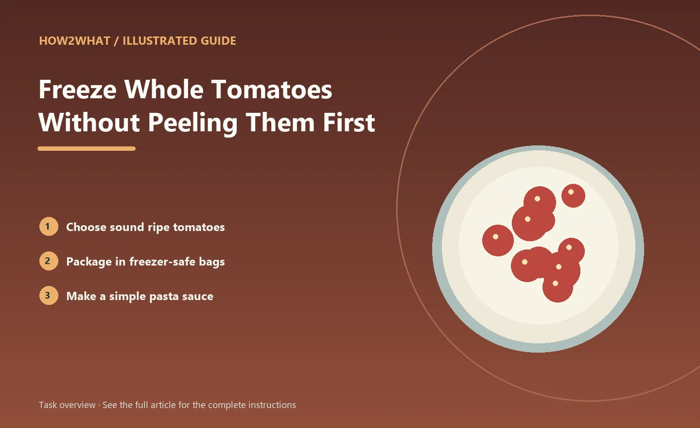 Illustrated task overview for How to Freeze Whole Tomatoes Without Peeling Them First