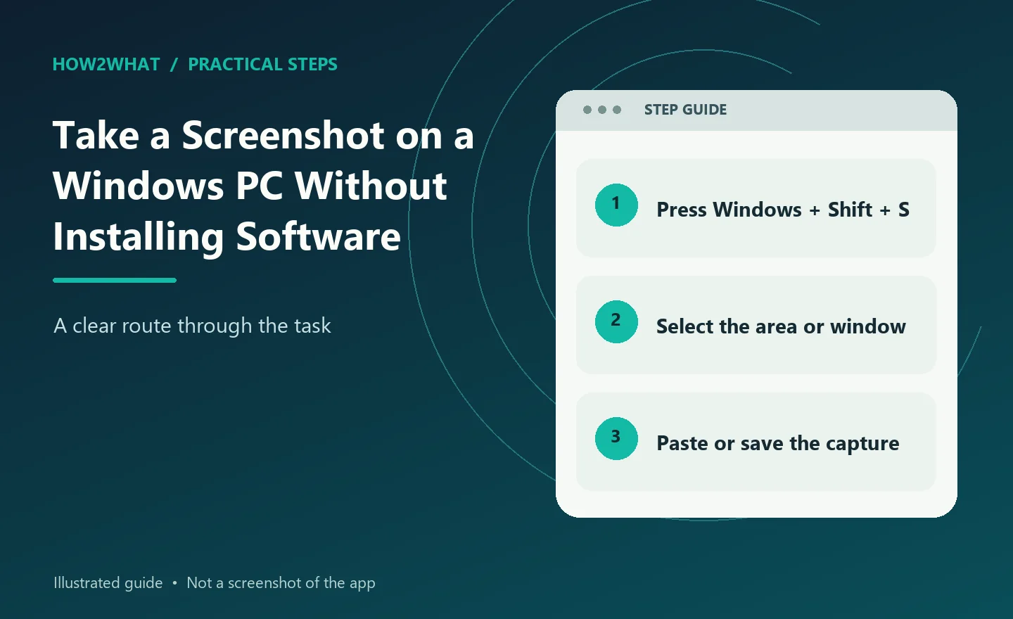 Illustrated overview of take a screenshot on a windows pc without installing software in three steps