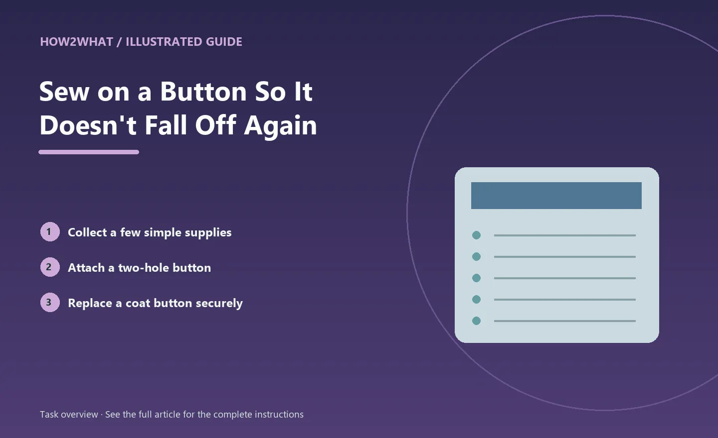 Illustrated task overview for How to Sew on a Button So It Doesn't Fall Off Again