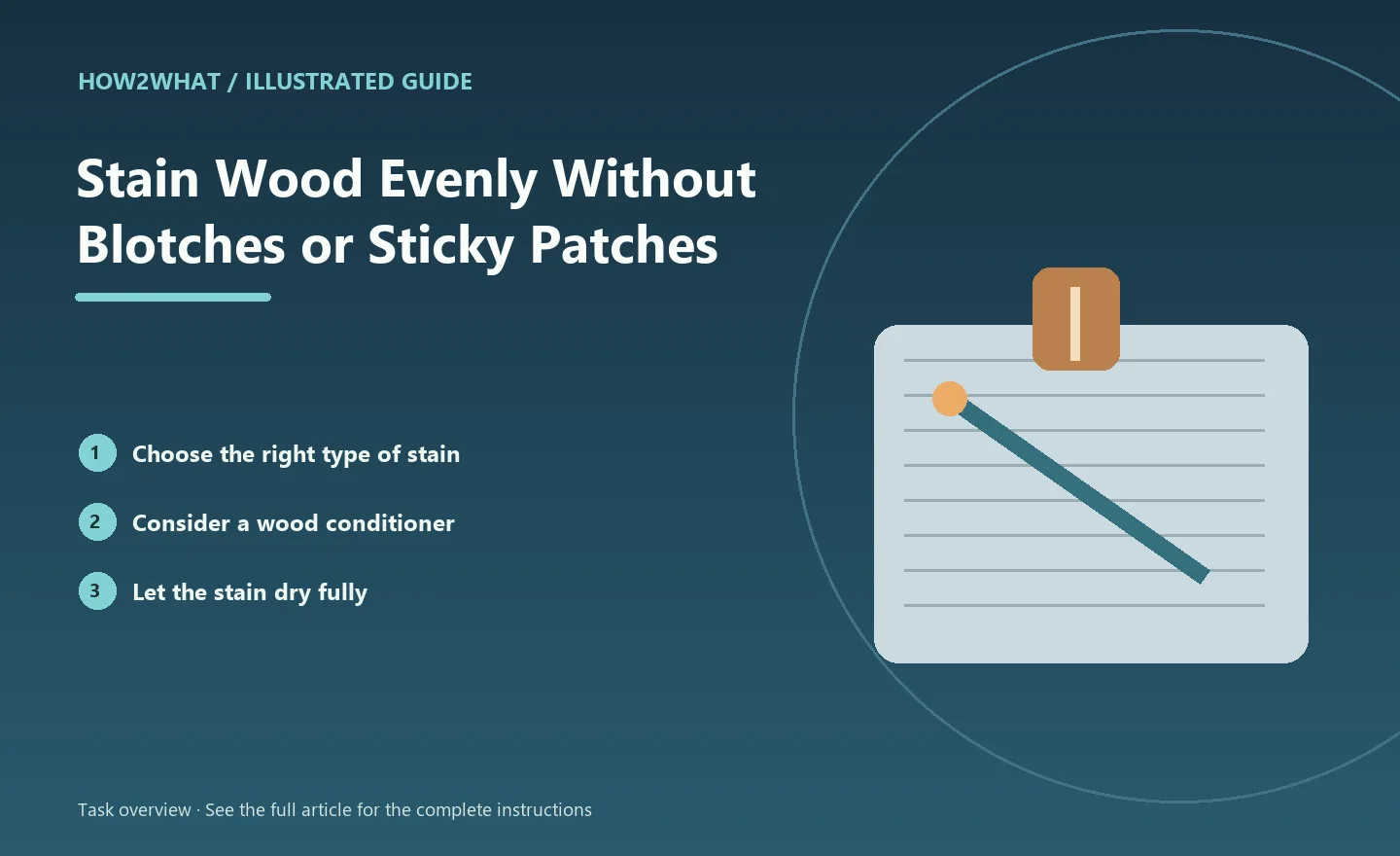 Illustrated task overview for How to Stain Wood Evenly Without Blotches or Sticky Patches