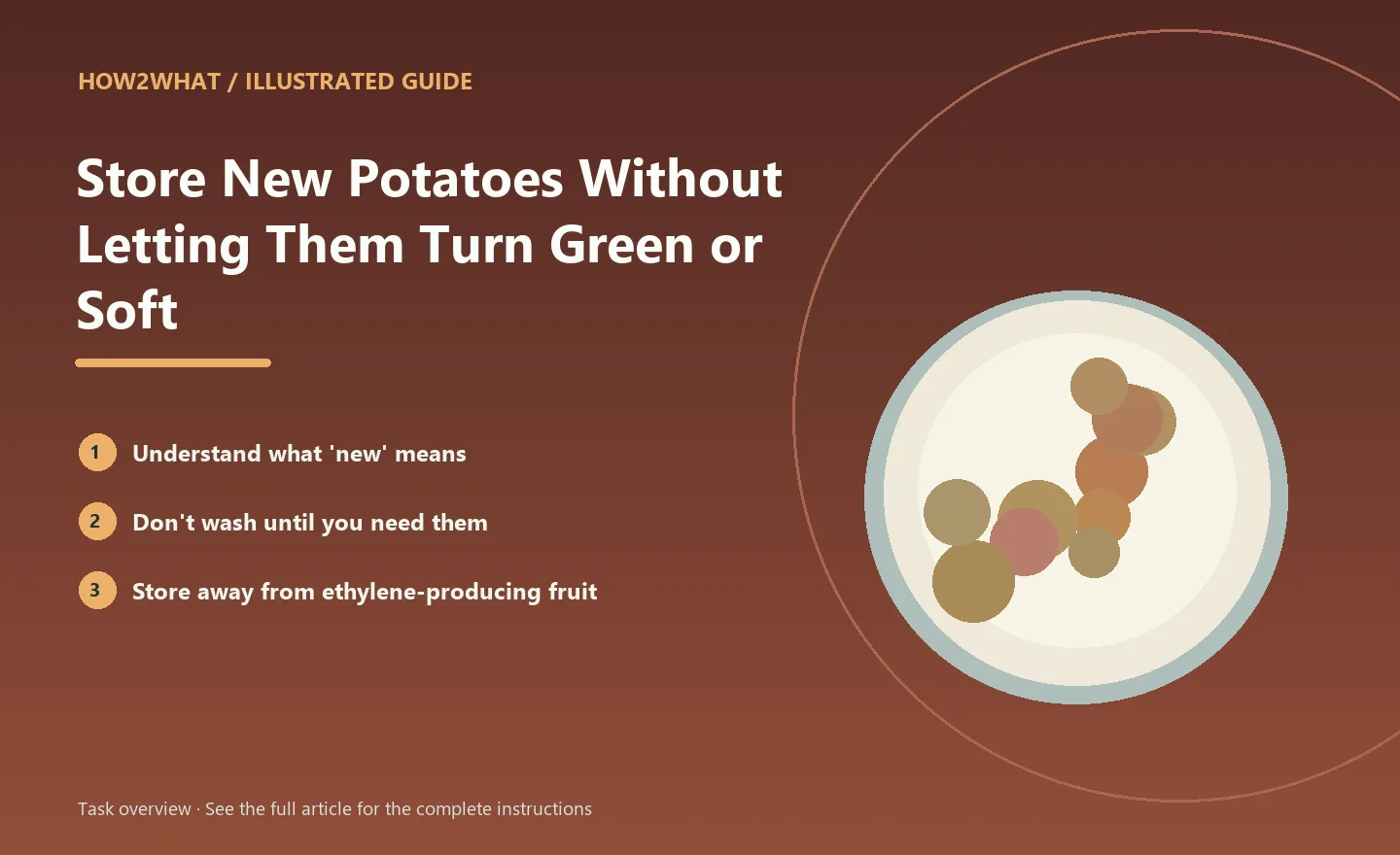Illustrated task overview for How to Store New Potatoes Without Letting Them Turn Green or Soft