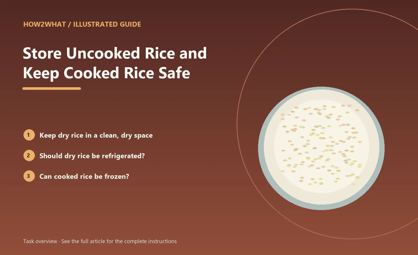 Illustrated task overview for How to Store Uncooked Rice and Keep Cooked Rice Safe