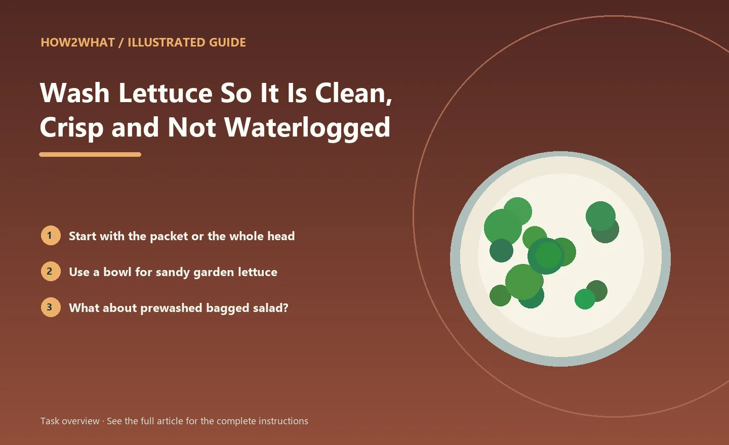 Illustrated task overview for How to Wash Lettuce So It Is Clean, Crisp and Not Waterlogged