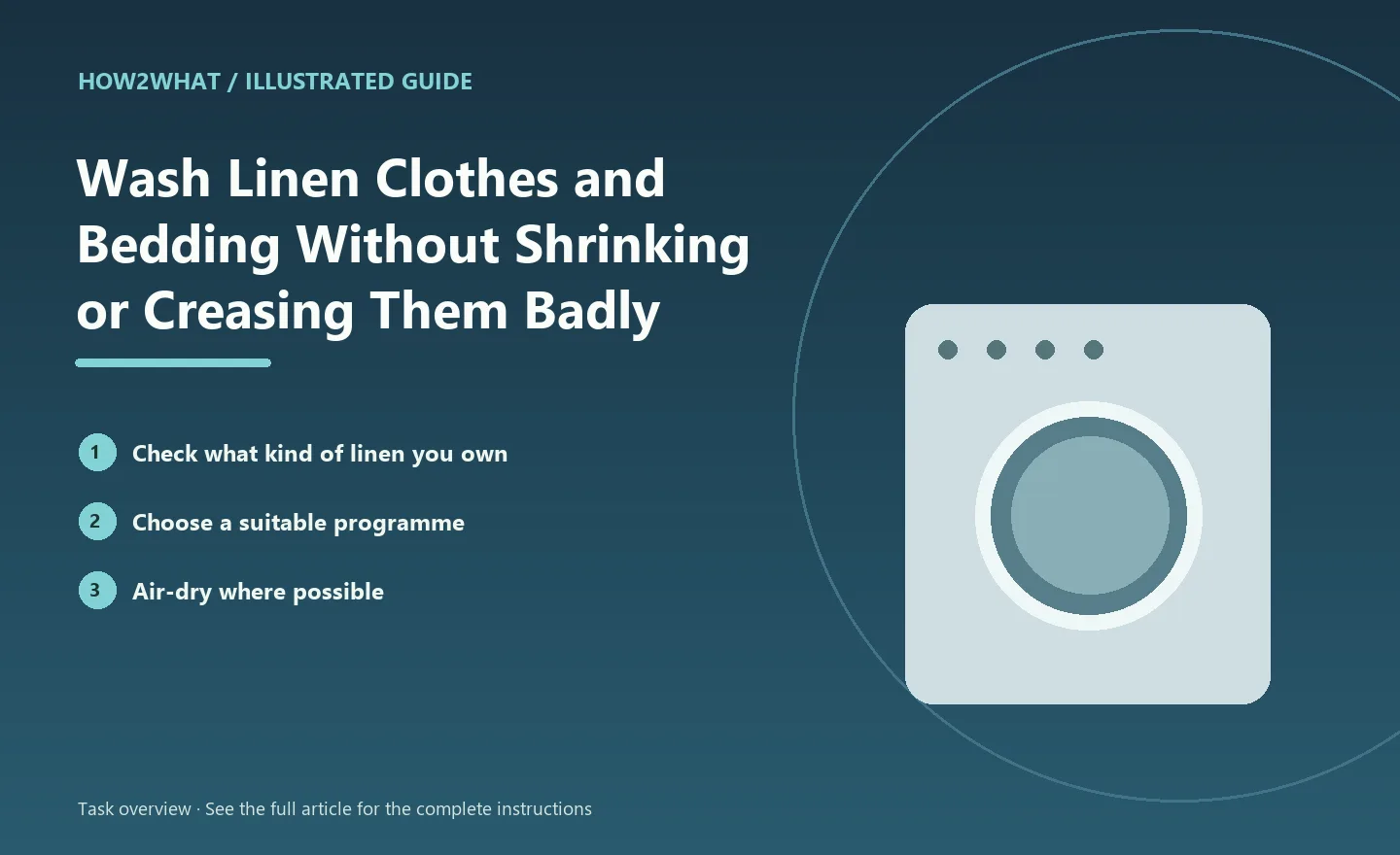Illustrated task overview for How to Wash Linen Clothes and Bedding Without Shrinking or Creasing Them Badly
